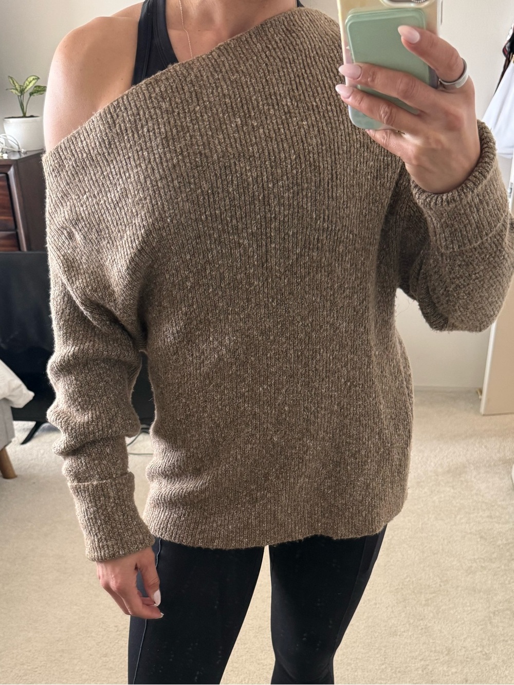 Treasure & Bond Off-the-Shoulder Knit Sweater in Taupe